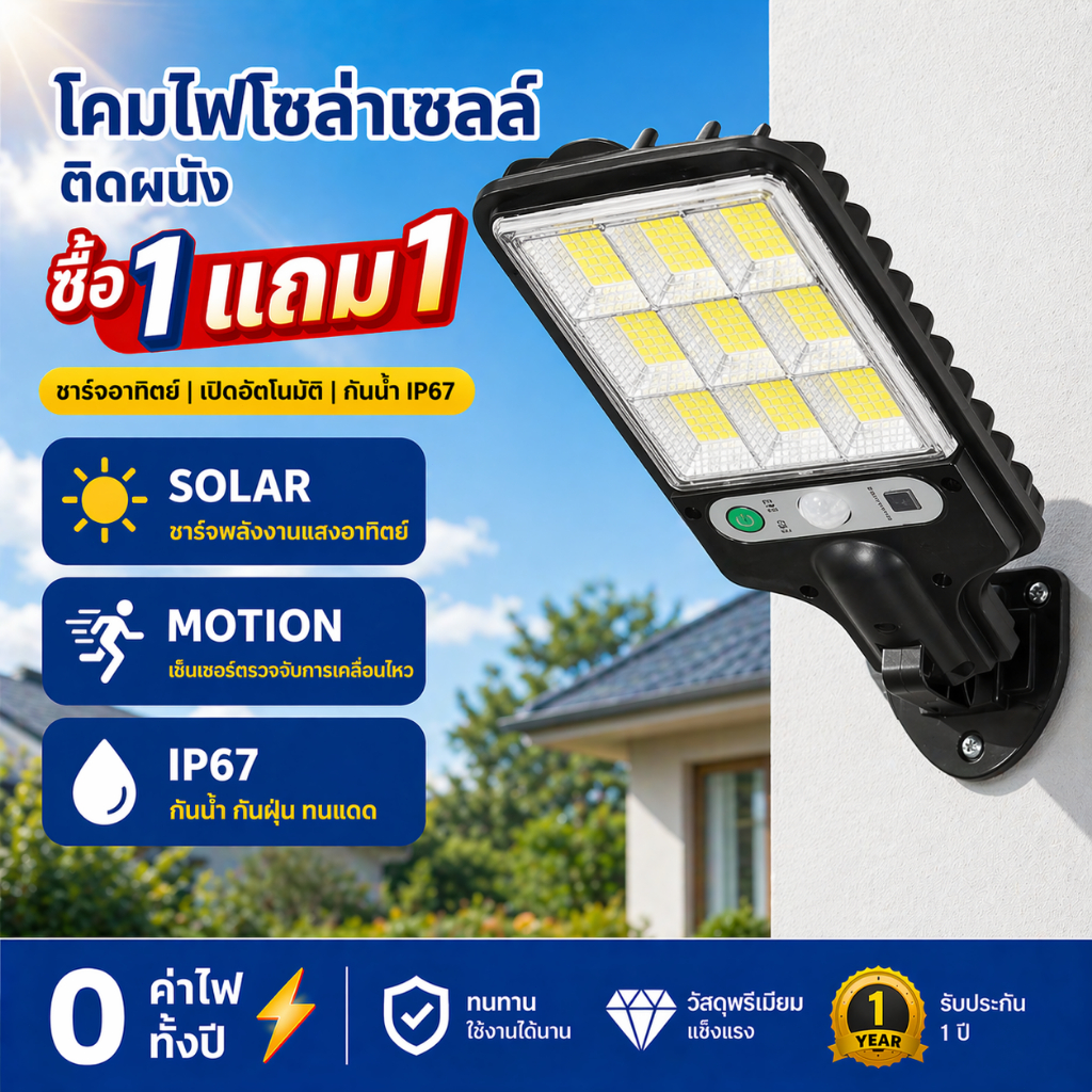 รับประกัน30ปี ไฟโซล่าเซลล์ 50000W ไฟถนนโซล่าเซลล์ Solar Light กันน้ำและกันฟ้าผ่ สว่างทั้งคืน