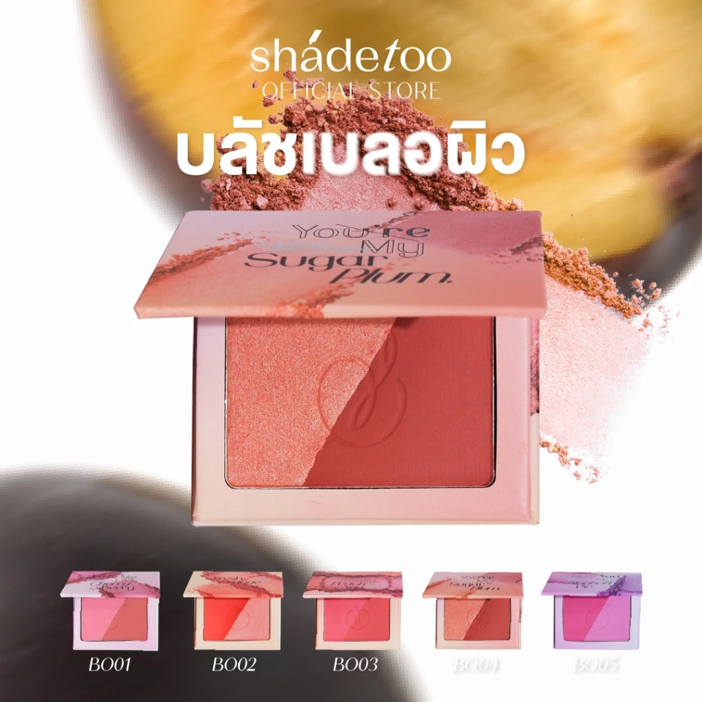 บลัชออน 2 สีในตลับเดียว บลัชออนแบบฝุ่น สีชัดแก้มพุ่ง ติดทน ไม่ลบระหว่างวัน ปัดแก้มเบลอผิว Blush On SHADETOO