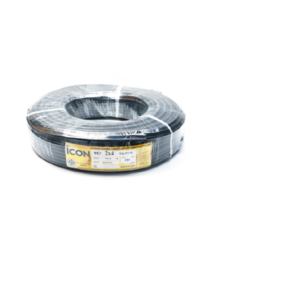 ICON สายไฟ VCT  2x4 ยาว 100เมตร ยี่ห้อไทยยูเนี่ยน เบอร์4สายไฟ 2ไส้ สายไฟดำ