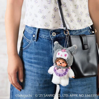 ของแท้100% พวงกุญแจ Monchhichi X Sanrio ใส่ฮู้ด My Melody และ Kuromi
