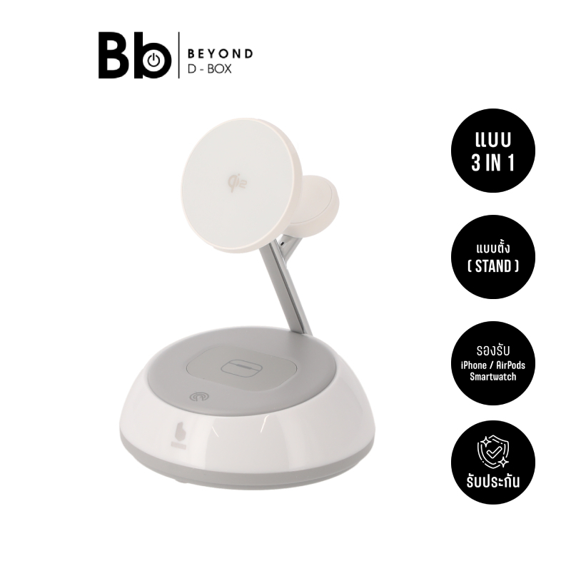 ที่ชาร์จไร้สาย Blue Box 3-in-1 Magnetic Qi2.0 AuraGlow White (BB-WS02) by BB Beyond D-Box
