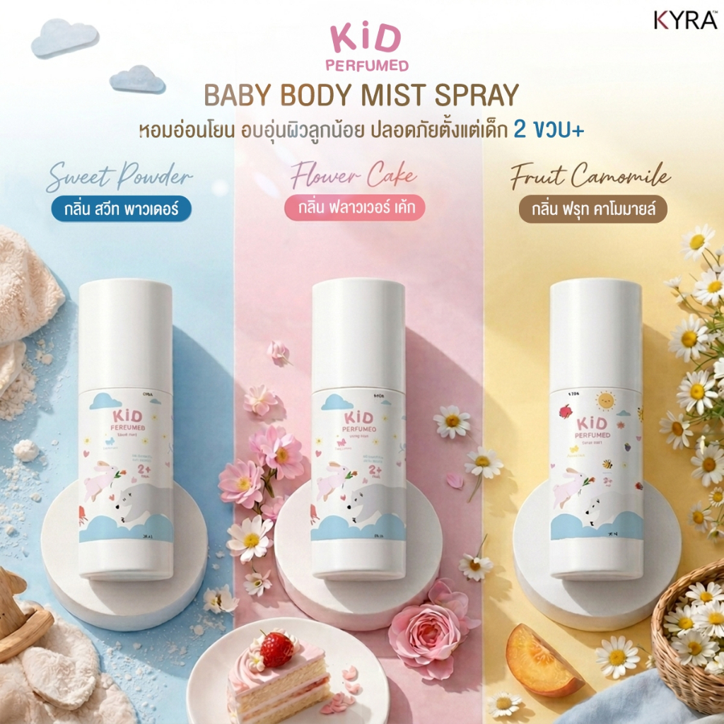 น้ำหอมเด็ก Kyra KID Perfume baby body mist spray 30ml ระงับกลิ่นกาย บำรุงผิว เพิ่มความหอมให้ลูก