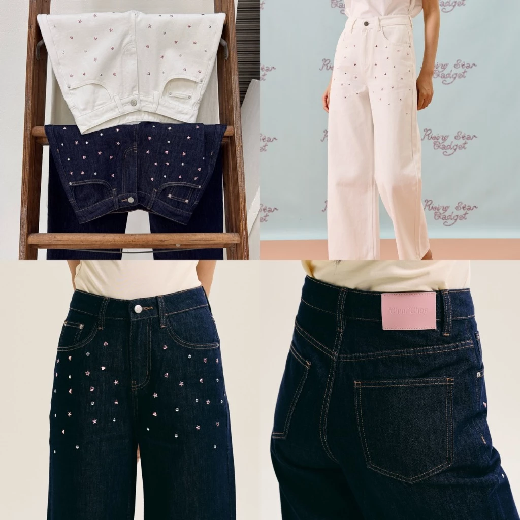[พร้อมส่ง] CHUUCHOP - (XS-6XL) Candy Jeans กางเกงยีนส์ขากระบอกกลาง ดีเทลติดเพชร เก็บสัดส่วนดี (C8570)