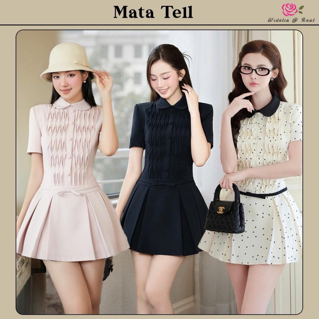 (มีXL)Widelia มี 3 สี Mata Tell Dress เดรสสั้นเวียดนามทรงสวย อกเย็บจีบแต่งกระดุม ผ้าซอฟสูท ซิปหลัง มีซับใน