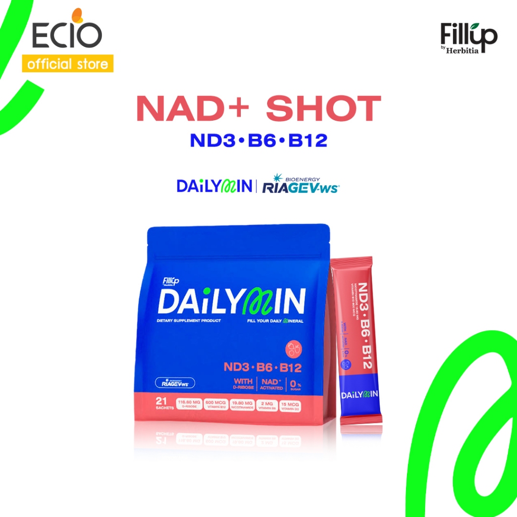 DAiLYMIN ND3•B6•B12 - NAD+ SHOT l Vitamin D3 B3 B6 B12 600 mcg รูปแบบกรอกปาก l DAiLYSHOT 21 Sachets