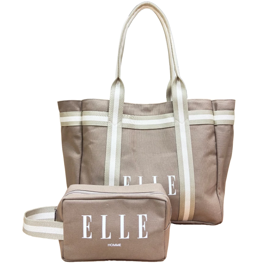 ELLE HOMME SHOPPING BAG ผ้าแคนวาส รุ่นแถมกระเป๋าใบเล็ก ปากกระเป๋าติดแป๊กแม่เหล็ก H8H014