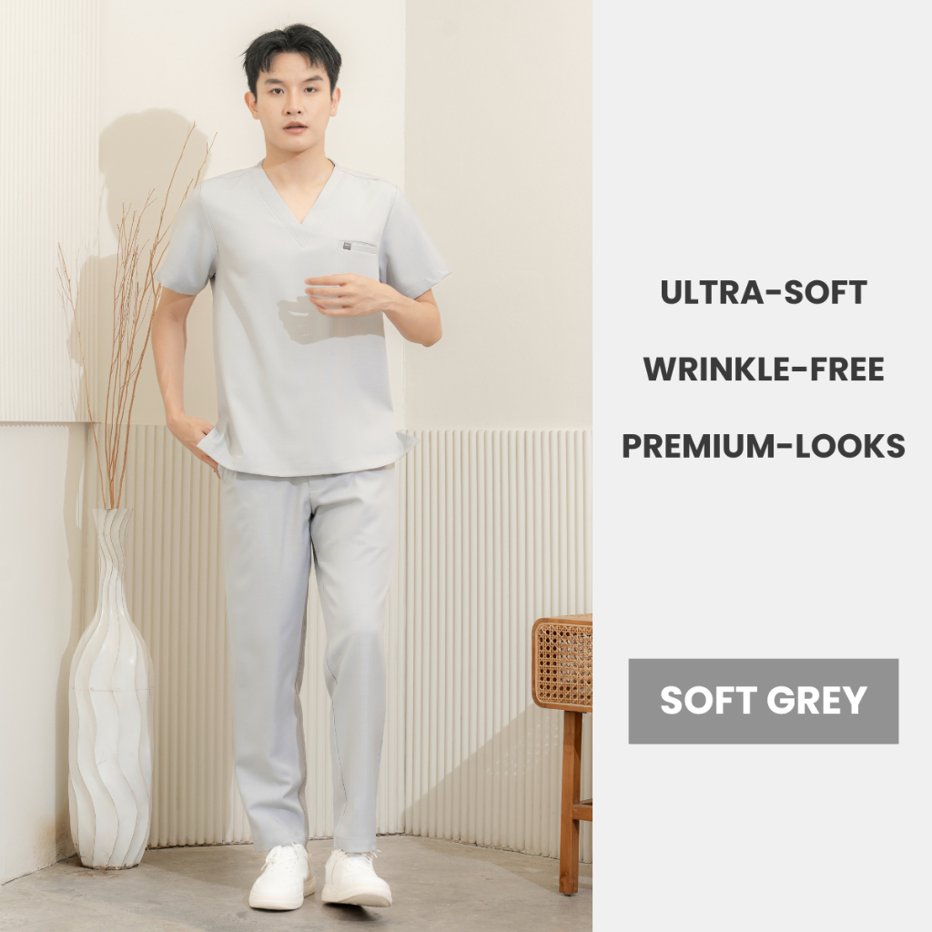 semi ชุดสครับผู้ชาย สีเทาอ่อน - ทรงเนี๊ยบ ผ้าเนื้อนุ่ม Premium