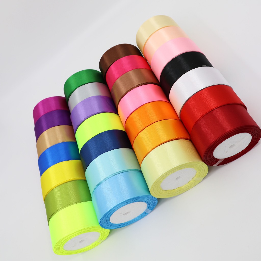 ริบบิ้นผ้าซาติน หน้ากว้าง 2.5 ยาว 25 หลา/ม้วน สําหรับตกแต่งงานหัตถกรรม 30สี