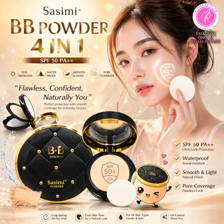 Sasimi BB Powder แป้งพัฟ 2 ชั้น ปกป้องกันแดด กันน้ำ แป้งผสมรองพื้น SPF 50 PA++ เนียนบางเบา ปกปิด