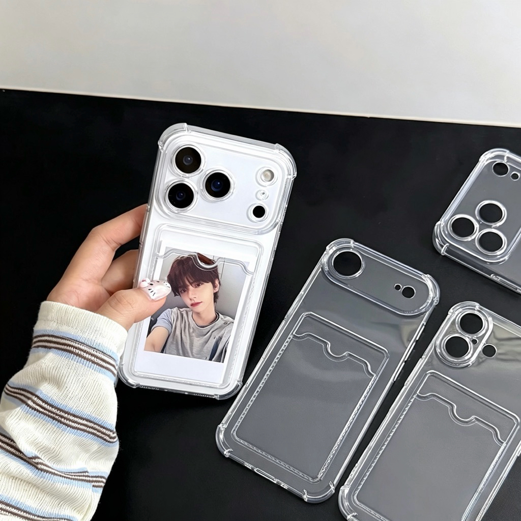 เคสใส TPUนิ่ม ใส่บัตร สำหรับ iPhone 17 17Air 17Pro 17PM 6 6Plus 7Plus 8Plus XS XR XSMax 11 12 13 14 15 16 Pro Max Plus