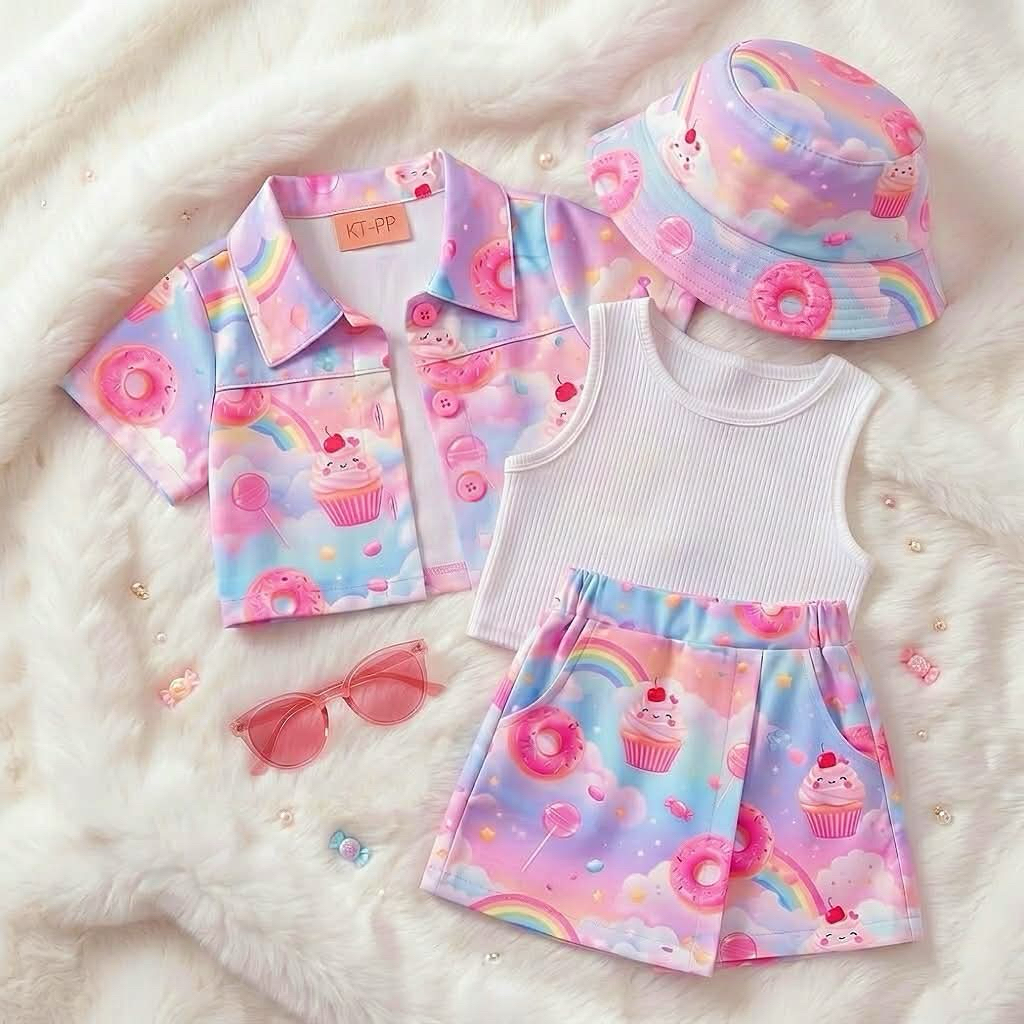 ชุดเซ็ตสีชมพูลายดอกสงกรานต์น่ารักสดใสสีชมพู