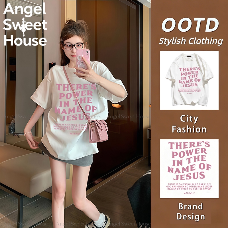 (จัดส่งตลอด 24 ชั่วโมง）Angle Official เสื้อยืดสไตล์เกาหลีแบบใหม่ ลายสวย เสื้อแขนสั้นผู้หญิง ผ้านุ่ม 