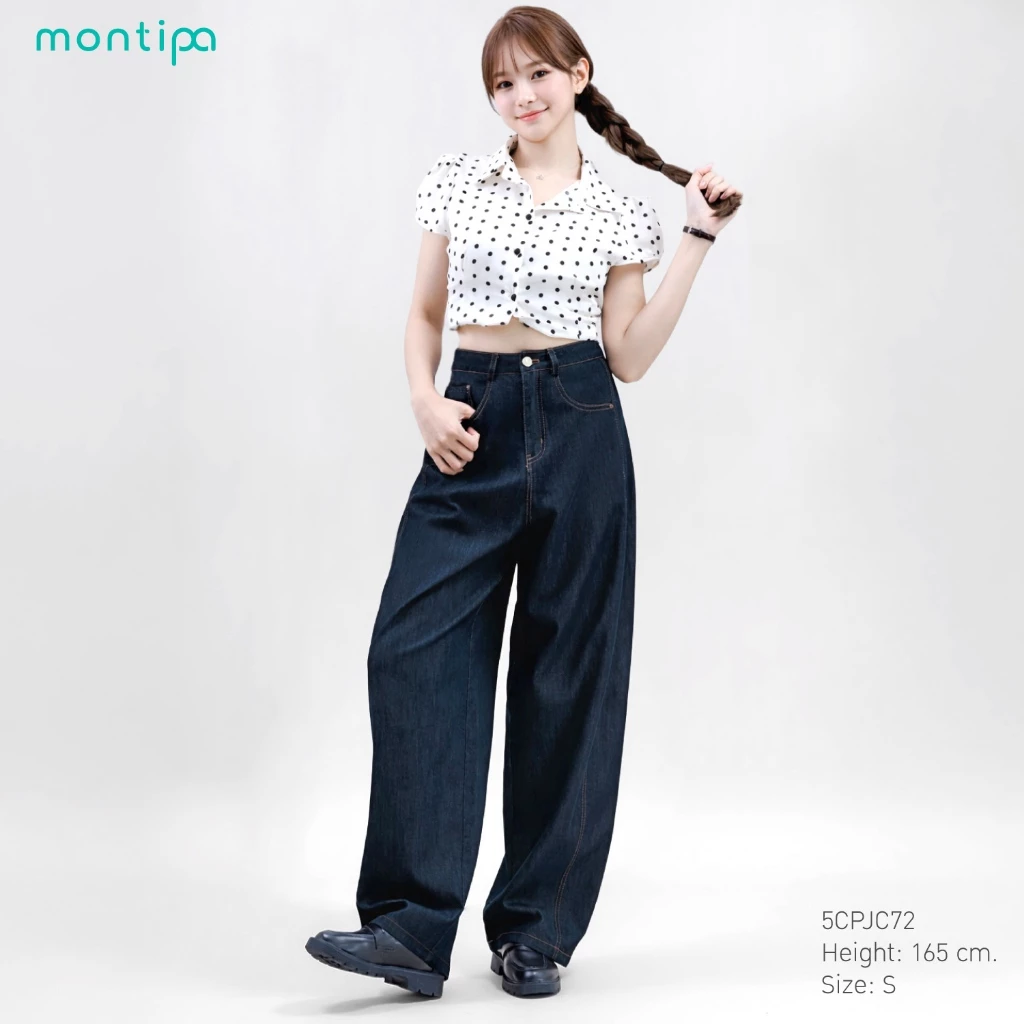Montipa กางเกงยีนส์ทรงบาร์เรลเอวสูง ผ้า Comfort Soft Jeans 5CPJC72