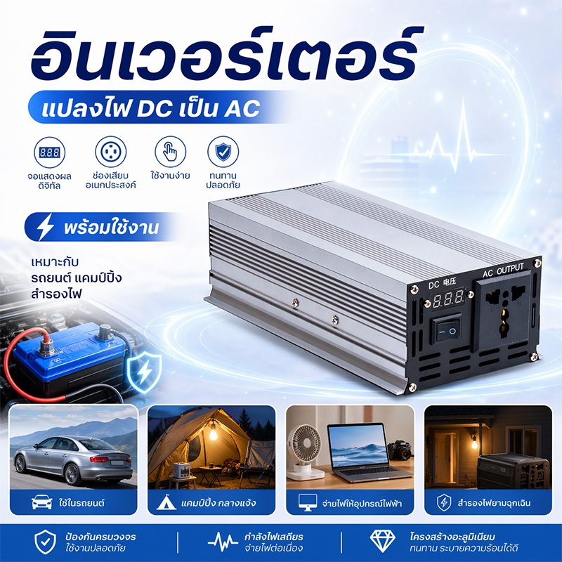 ✅อินเวอร์เตอร์ 3200W/6000W คลื่นเพียวซายแท้ inverter pure sine wave สำหรับบ้านและรถ ไฟสำรอง พร้อมส่ง สินค้าคุณภาพ