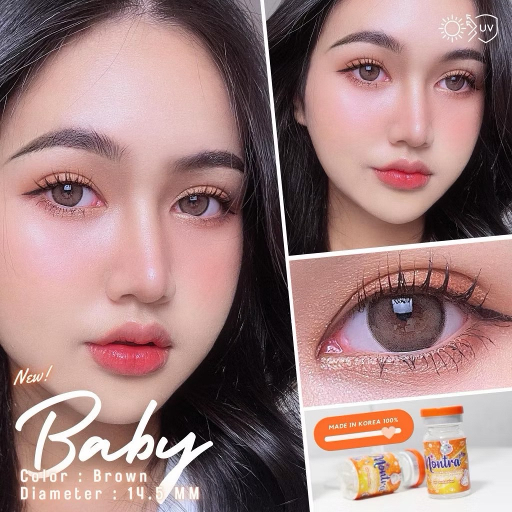 บิ๊กอาย Bigeye คอนแทคเลนส์ แบรนด์ Montra ฝาสีส้ม เลนส์นิ่มใส่สบาย สีเทา-สีน้ำตาล👀