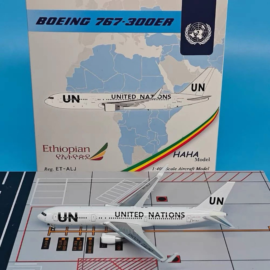 【Pre-Order】 Diecast Model HaHa Model 1:400 – Boeing 767-300ER “United Nations / Ethiopian (ET-ALJ)” 