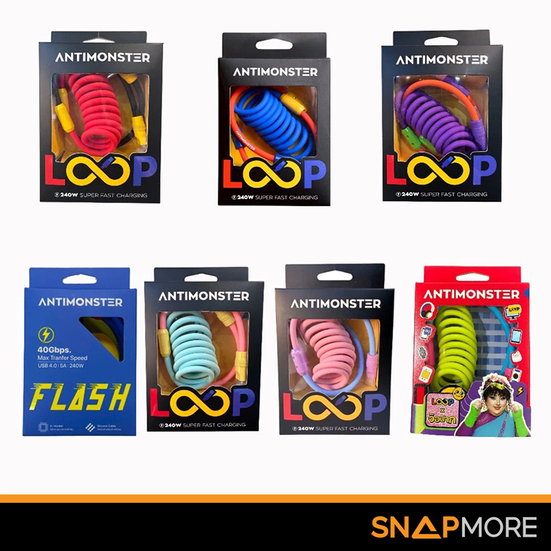 [พร้อมส่ง]  ANTIMONSTER LOOP รองรับชาร์จเร็ว 240W Type C สายชาร์จแบบสปริง Fast Charging