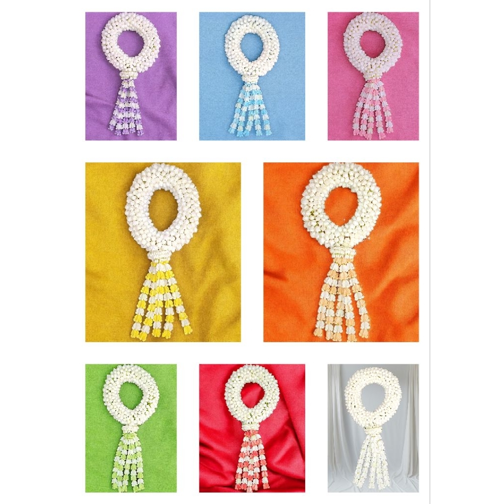 [สินค้าพร้อมจัดส่งด่วน](ดอกไม้สด)พวงมาลัยพุดใหญ่อุบะดอกลักสีขาวสลับ(ลูกค้าเลือกสีได้8สี)