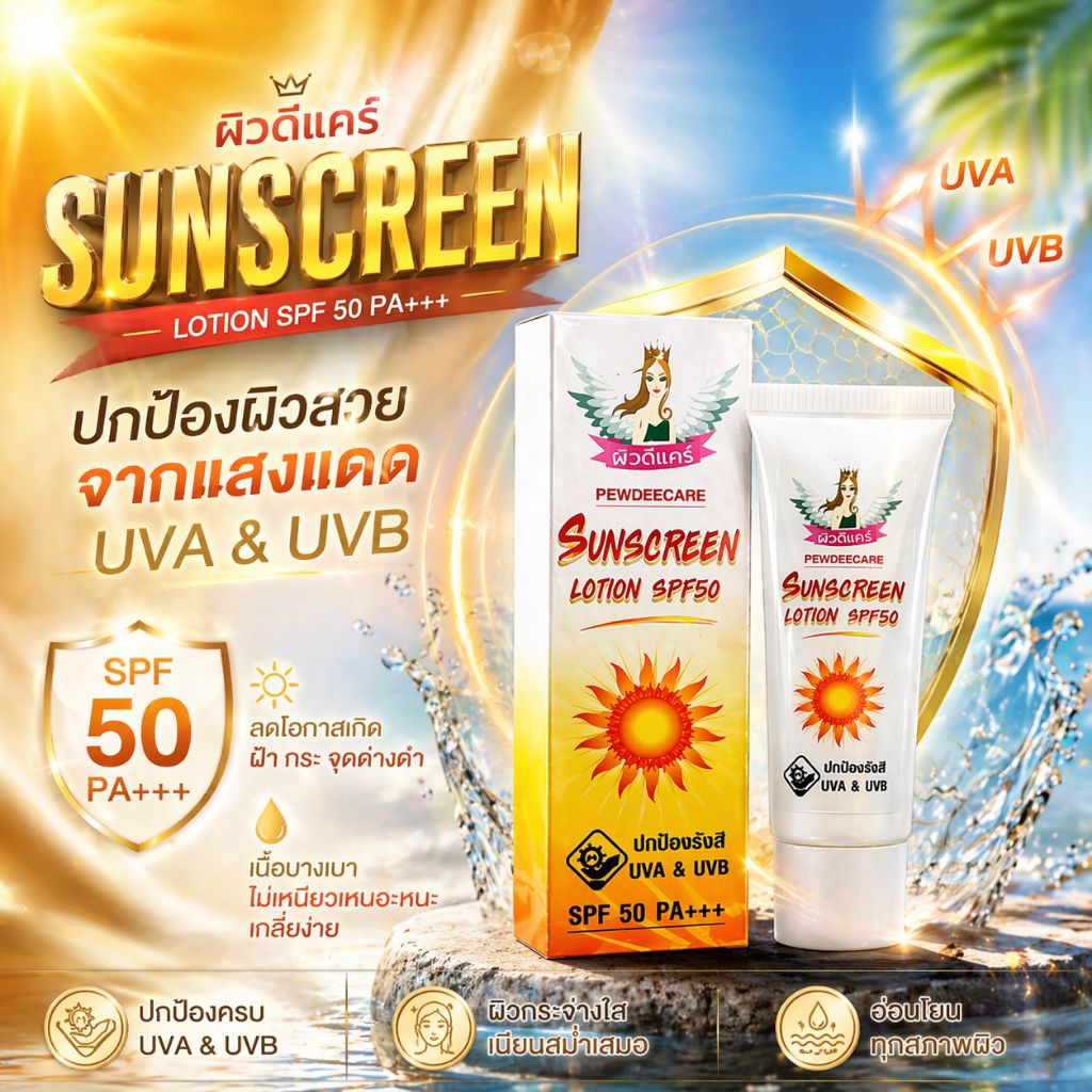 ครีมกันแดดน้ำนมผิวดีแคร์ ครีมกันแดด SPF 50 PA+++ ป้องกันรังสีUVA UVB เบาสบายหน้าเกลี่ยง่าย ไม่เยิ้ม ไม่มัน ปรับผิวขาว