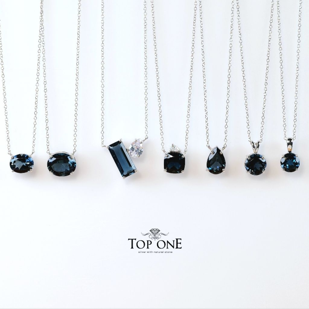 Top1jewelry สร้อยคอพลอยแท้  London Blue Topaz เพชรMoissanite