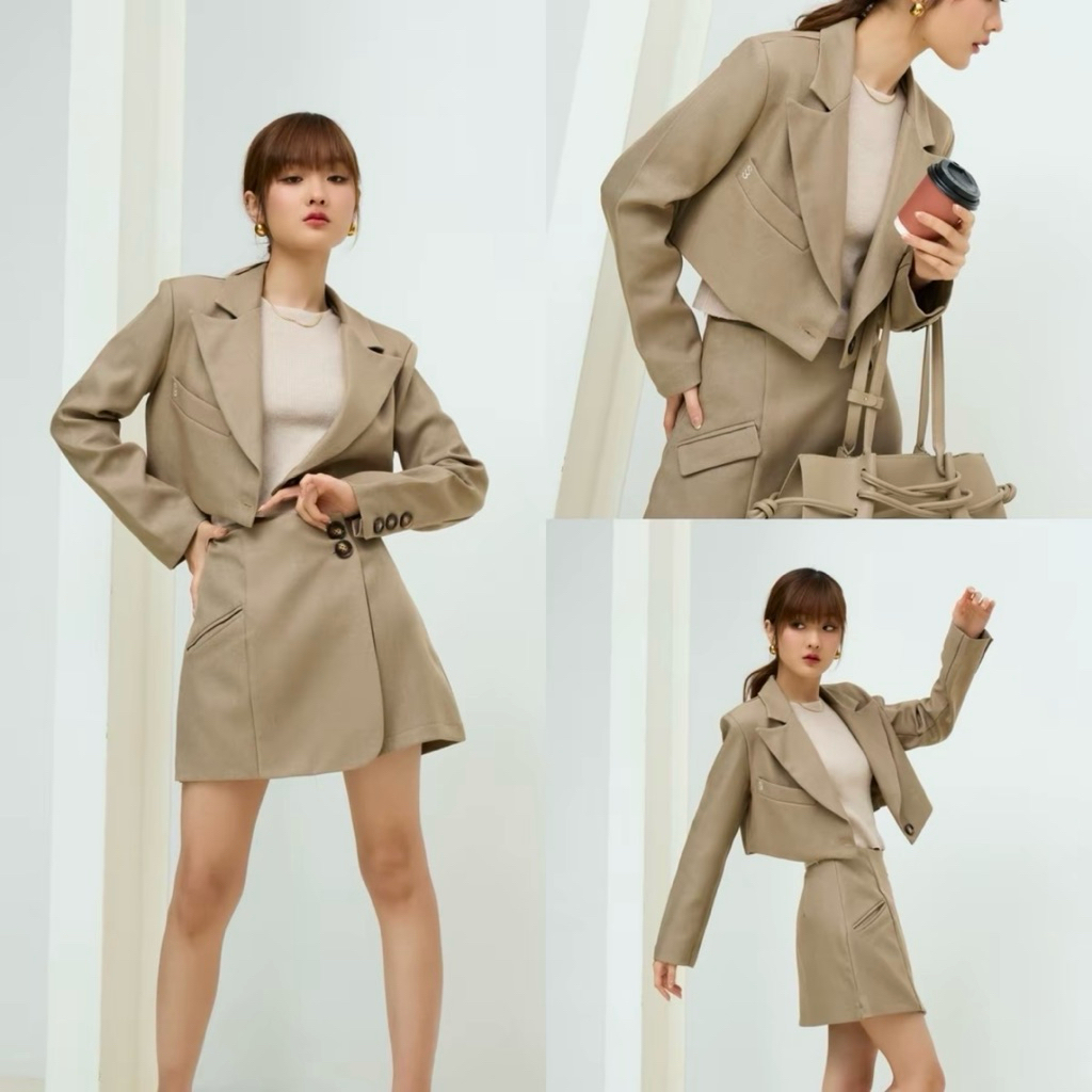 ส่งต่อ Setเสื้อครอปเบรเซอร์ + กระโปรงกางเกง - Swana.ss