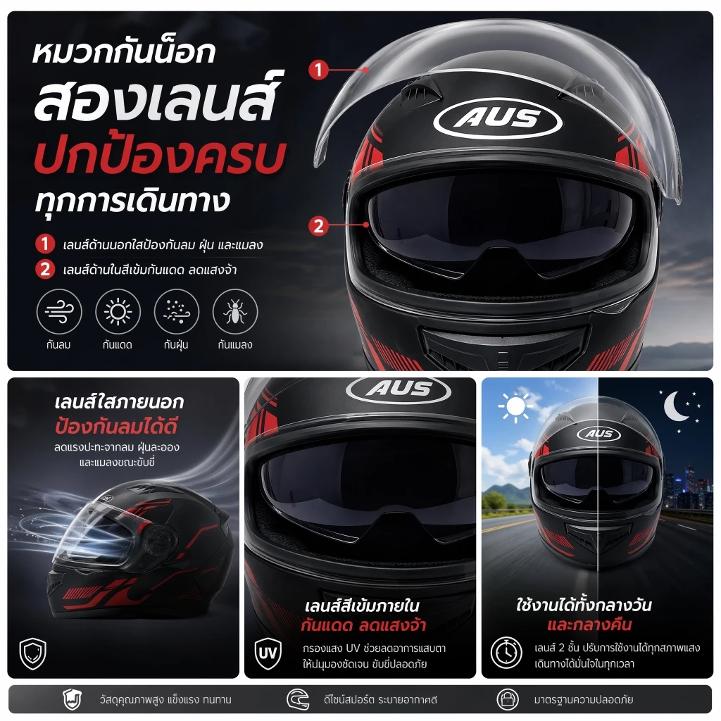 หมวกกันน็อคเต็มใบ LLK รุ่น 2026 เลนส์สองชั้น แว่นกันแดดในตัว thumbnail 3