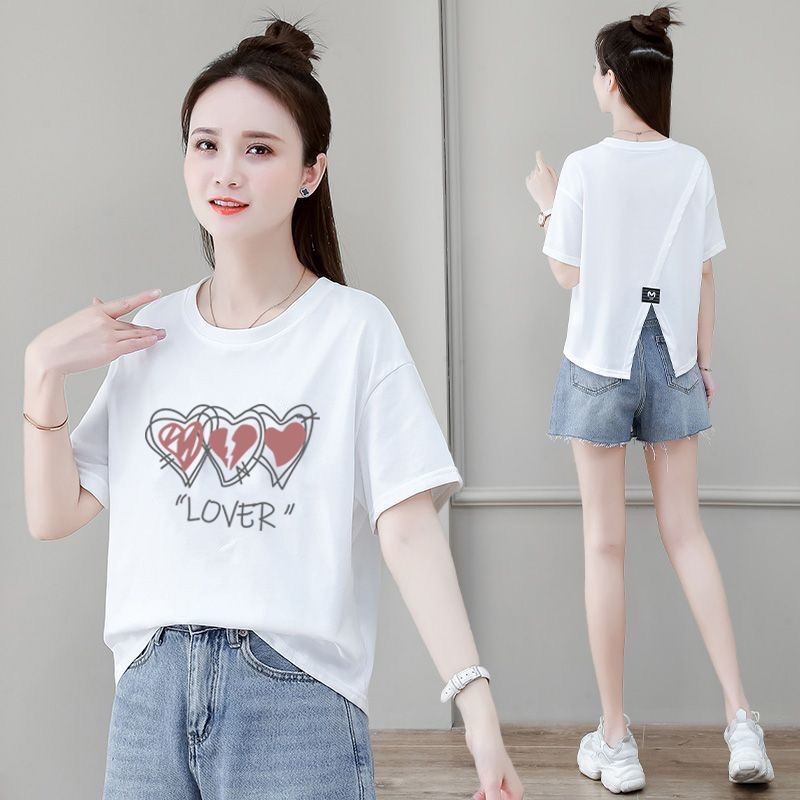 เสื้อครอปน่ารักสไตล์เกาหลี oversize เสื้อผ้าสาวอวไซส์ใหญ่ เสื้อยืดสวยๆผู้หญิงแขนสั้นแบบหลวมแฟชั่นมาใหม่ ที่กําลังฮิต 3XL