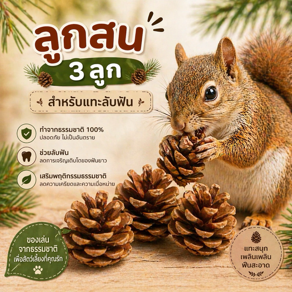 ลูกสน 3 ลูก แทะลับฟัน สำหรับชูการ์ไกลเดอร์ กระรอก สัตว์ฟันแทะ