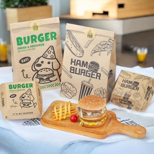 กล่องเบอร์เกอร์-อาหารทอด กระดาษ Food Grade เคลือบกันไขมัน (grease-proof paper) แพ็ค 50 ชิ้น