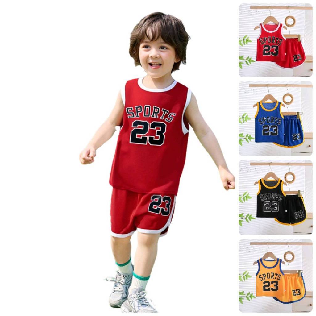 📌พร้อมส่ง📌 ชุดเสื้อเด็กผู้ชาย เสื้อผ้าเด็ก อายุ 6 เดือน - 6 ปี ผ้าระบายอากาศดี ชุดบาสกีฬาของเด็ก🎀