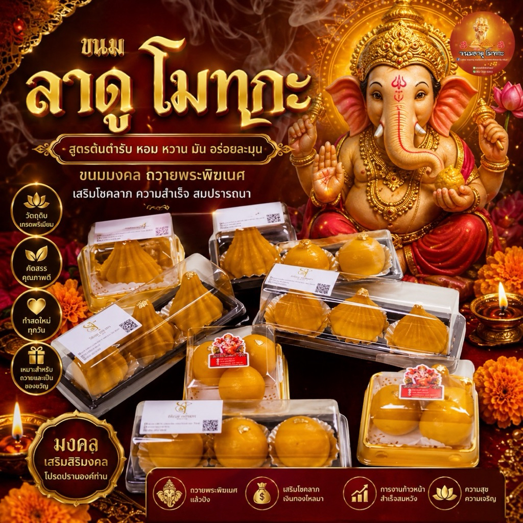 [ส่งด่วน]ราคาสุดคุ้ม ขนมลาดูโมทกะเศรษฐี ถวายองค์พระพิฆเนศ