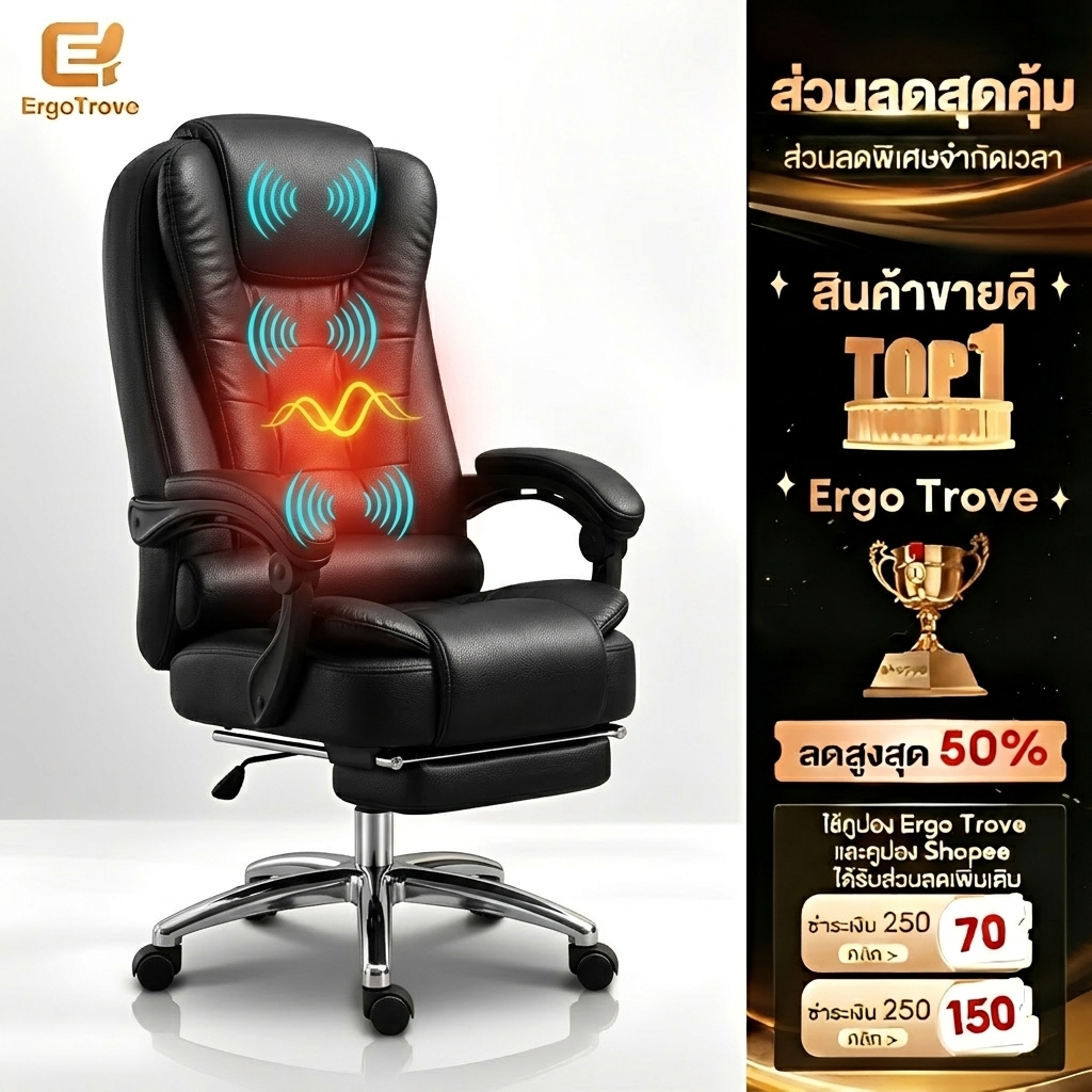 ✨นวดสบาย✨ET เก้าอี้คอมพิวเตอร์ เก้าอี้สำนักงานที่บ้านขนาดใหญ่ มีที่พักเท้า เอนได้ สะดวกสบาย ยกได้ ergonomic chair