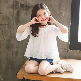 Hania Kids พร้อมส่ง (ขายแยกชิ้น) ชุดเด็กผู้หญิง เสื้อลายถัก กางเกงยีนส์ขาสั้น K4124927 K4124928