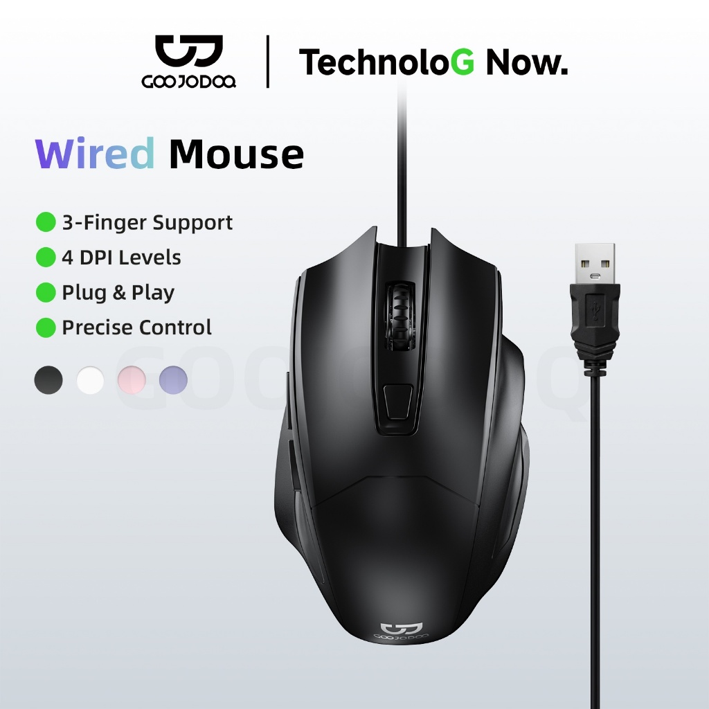 GOOJODOQ เมาส์แบบมีสาย 6 คีย์ เมาส์เกมมิ่ง 3600 Dpi พร้อม Wired Mouse Mice