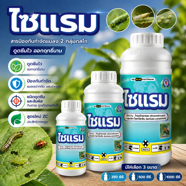 ไซแรม  500 ซีซี. & 1 ลิตร│เทพวัฒนา ตราปลาคู่│ยาแมลง สารป้องกันกำจัดแมลง (เพลี้ยจักจั่น หนอน แมลงค่อมทอง)