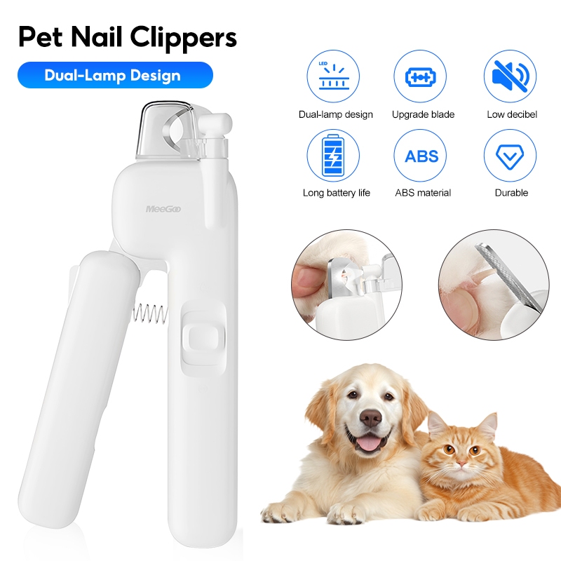 MeeGoo Pet Nail Clippers ครีมตัดเล็บสัตว์เลี้ยง มีแสงLED ตะไบอเนกประสงค์ ที่เก็บเศษเล็บ ไม่ทำร้ายผิว