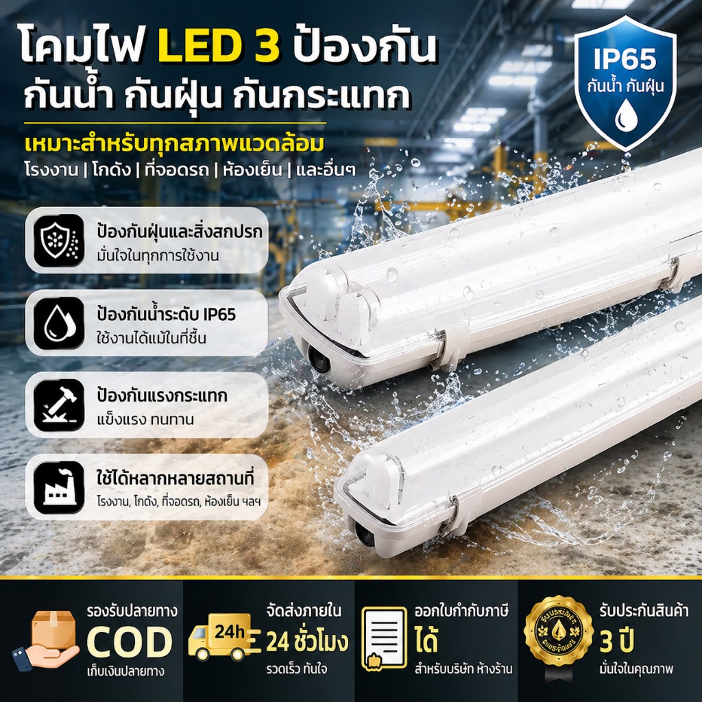 โคมกันน้ำ SYLPROOF SLIM T8 DE IP65 - ตอบโจทย์พื้นที่เสี่ยงเปียกชื้นและมีฝุ่น ตัวโคมเพียงอย่างเดียว คุณภาพสูง
