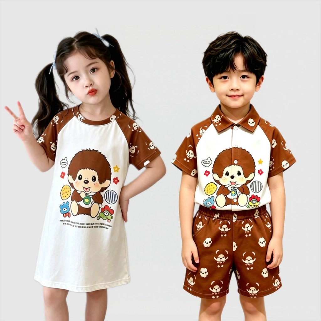 BB260 ชุดเด็กชายเด็กหญิง ลายลิงจอมซน เนื้อผ้านิ่ม ใส่สบาย