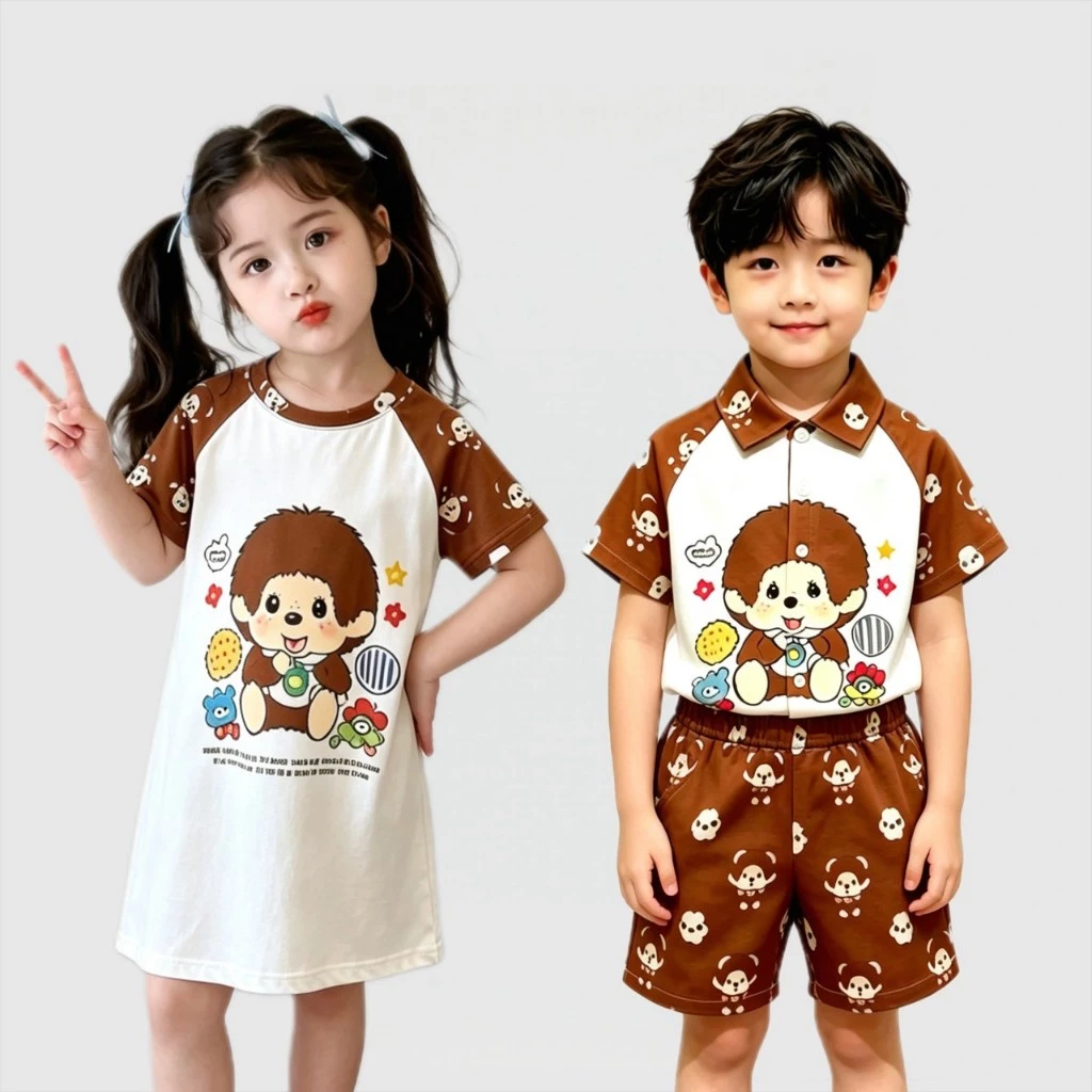 BB260 ชุดเด็กชายเด็กหญิง ลายลิงจอมซน เนื้อผ้านิ่ม ใส่สบาย