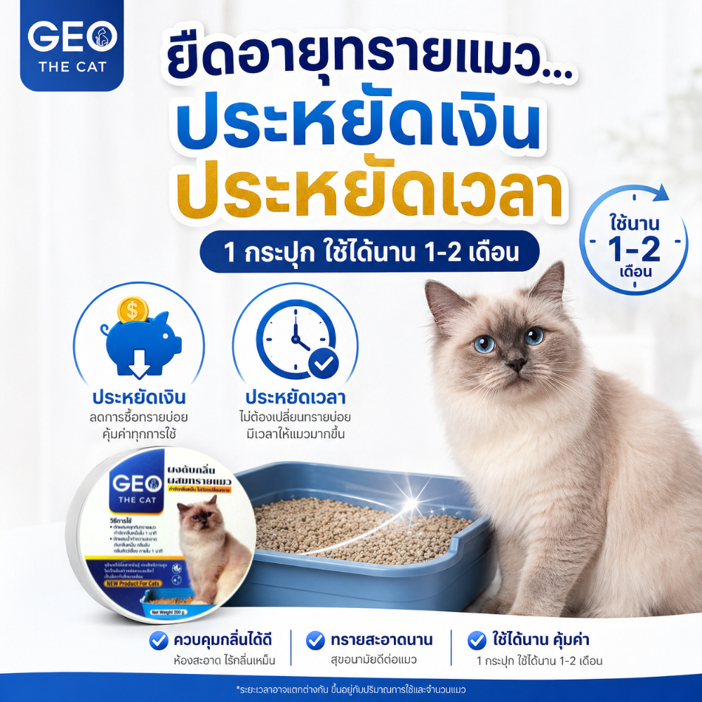 ดับกลิ่นกระบะทรายแมวไว! GEO THE CAT จุลินทรีย์ดับกลิ่นทรายแมว ปลอดภัยแม้แมวเลีย ลดเชื้อโรค แบคทีเรีย