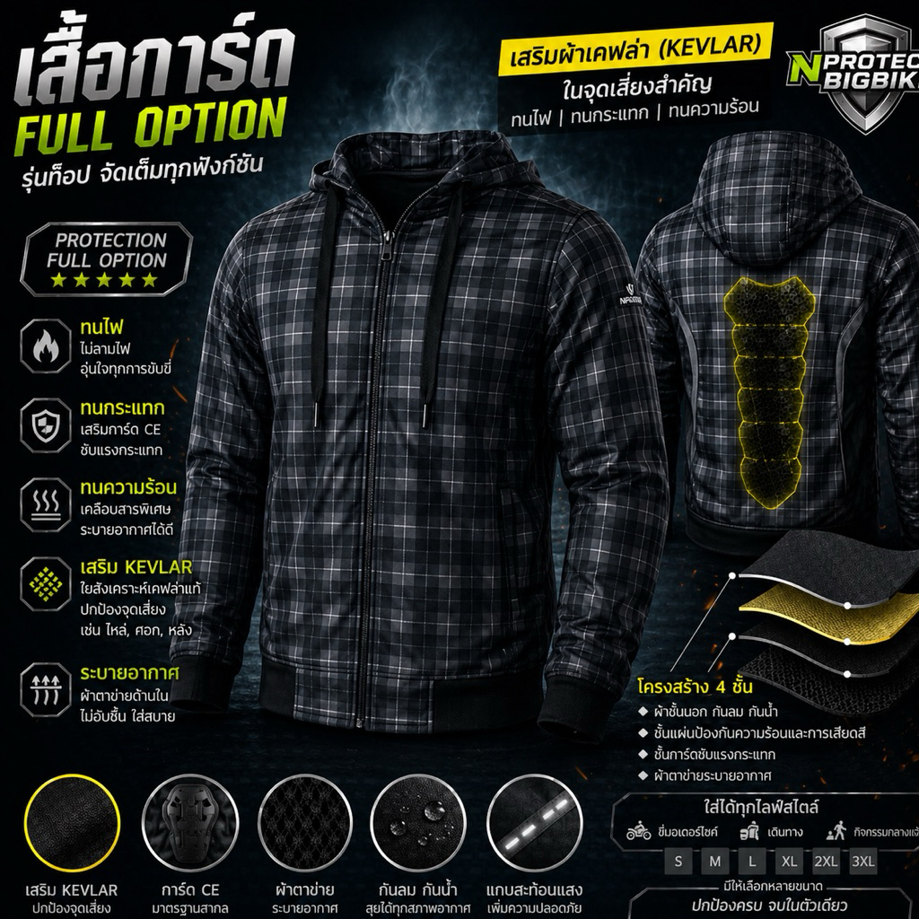 เสื้อการ์ดลายสก็อต SCOTT BLACK รุ่น Full Option (มีของพร้อมส่งทันที)