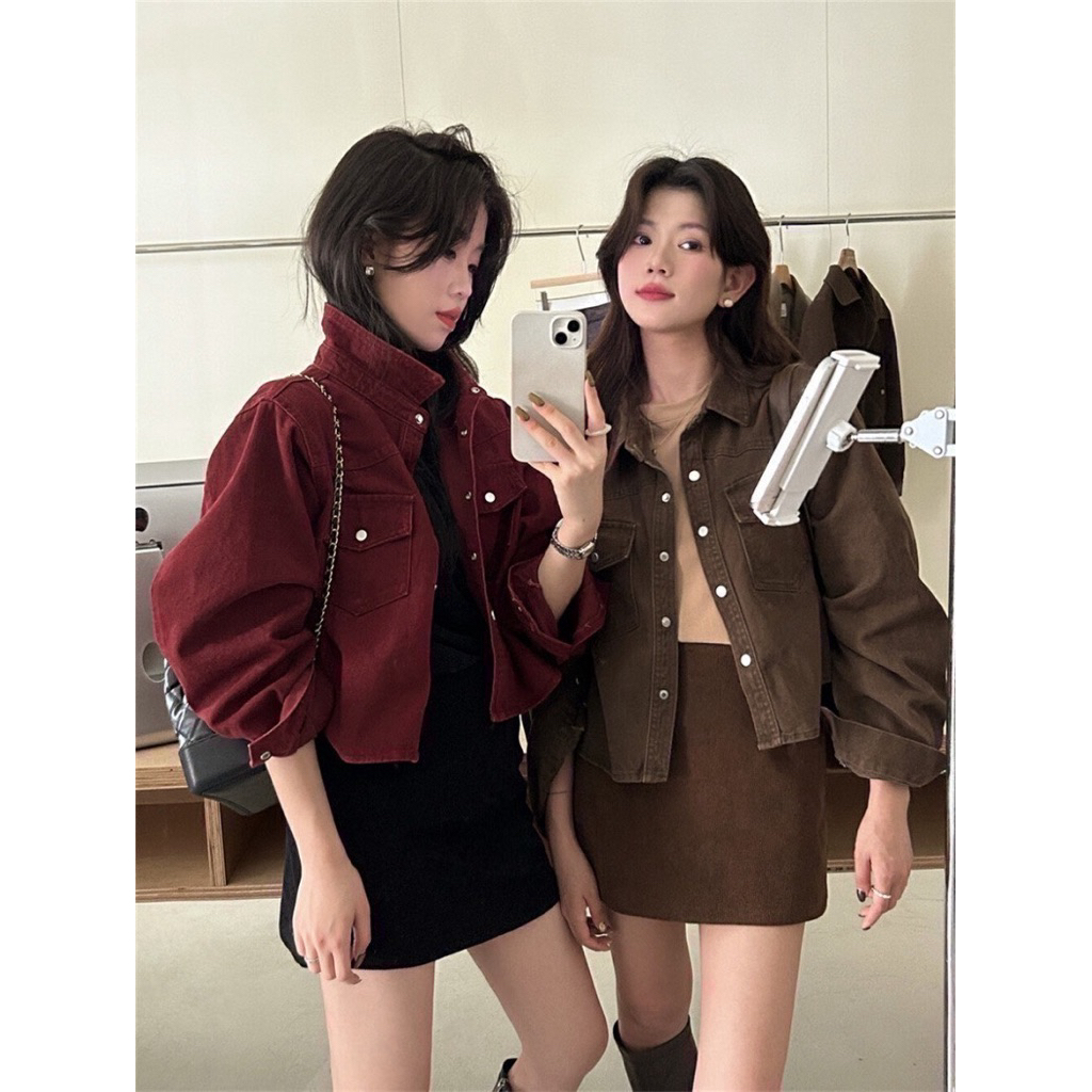 ป้าย(siwaศิวา) #8129 เสื้อJacket ทรงครอป ดีเทลกระเป๋าหน้า2ข้าง งานผ้า ยีนส์ Cotton ทรงสวย