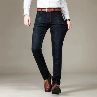 Men Slim Fit jeans ยืดกางเกงยีนส์ผ้าที่ดีที่สุด กางเกงยีนส์คุณภาพสูงสีดําและสีน้ําเงิน