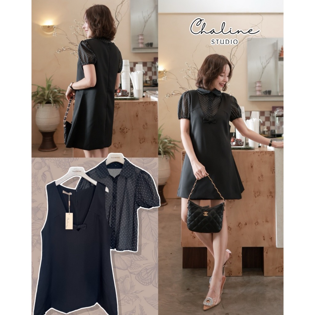 •CHALINE STUDIO• P&C 51625 Set 2 pcs. เสื้อแขนสั้นคอปก เนื้อผ้าเบาใส่สบายลายจุดน่ารัก พิมพ์ลายน่ารัก