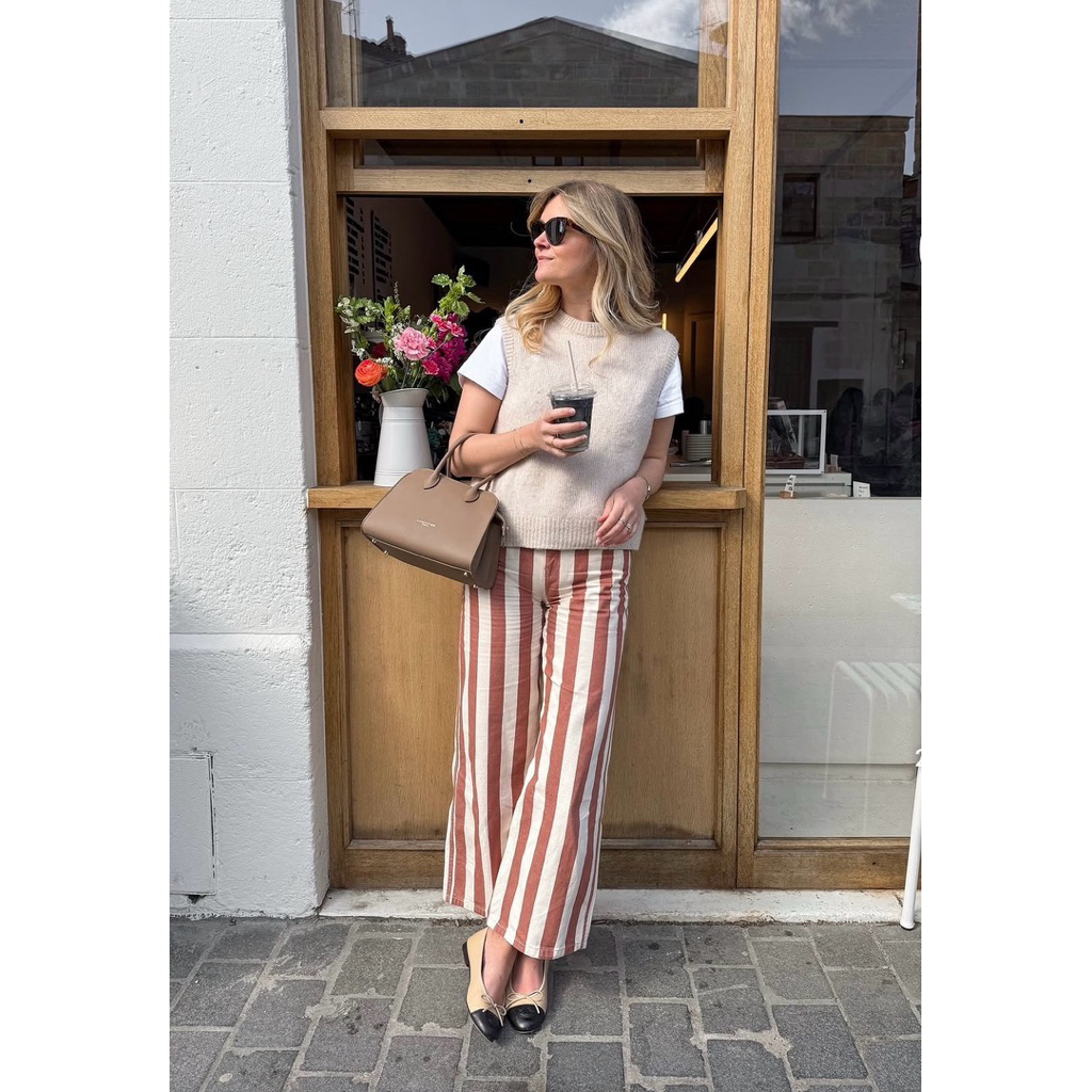 กางเกงขายาว ขาลอย ผ้าลายทาง 🦞🐟 the kipper pants in striped brown - efo.club