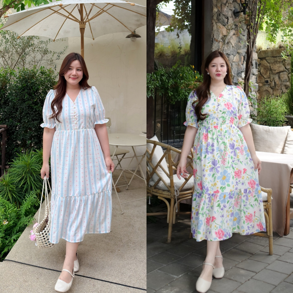 (❤️อกถึง 50") Spring Melody Dress เดรสสาวอวบ ชุดสาวอวบ