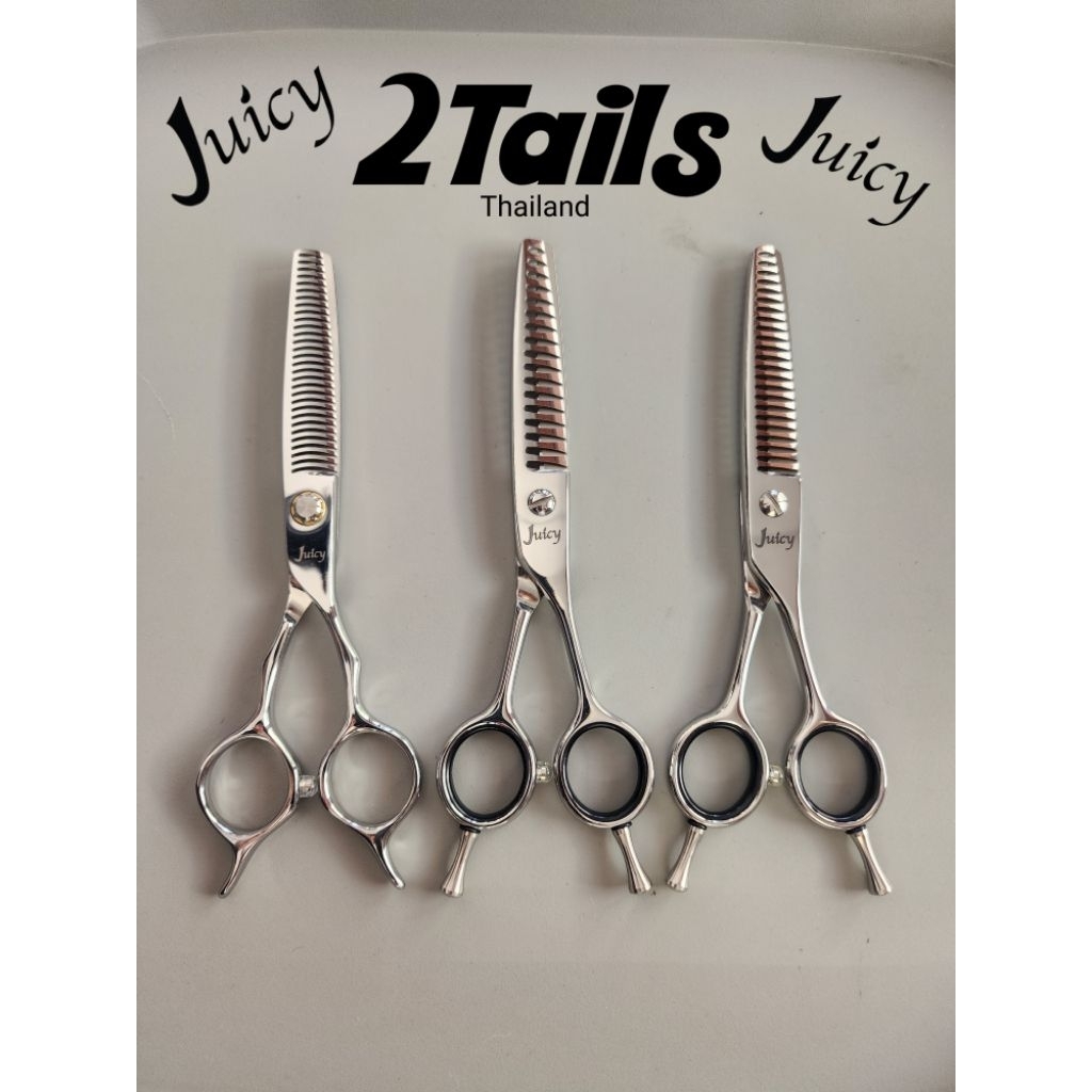 Juicy Two Tails กรรไกรร ตัดผม ฟันปลา ฟันโค้ง ฟันตรง 6นิ้ว รีเวิร์ส Reverse Thinning Shears