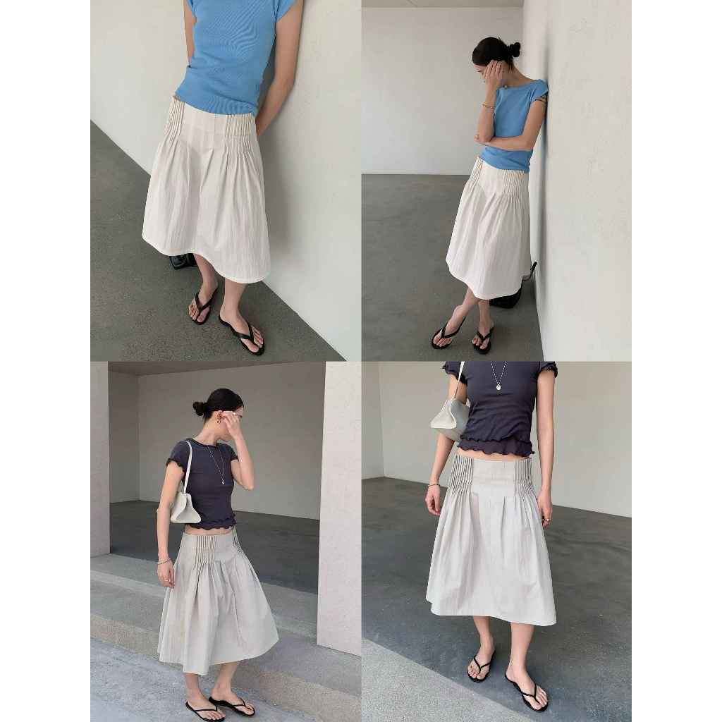 INBYIN - กระโปรงเย็บพลีทจีบความยาวน่อง A-LINE PLEATED MIDI - I3597