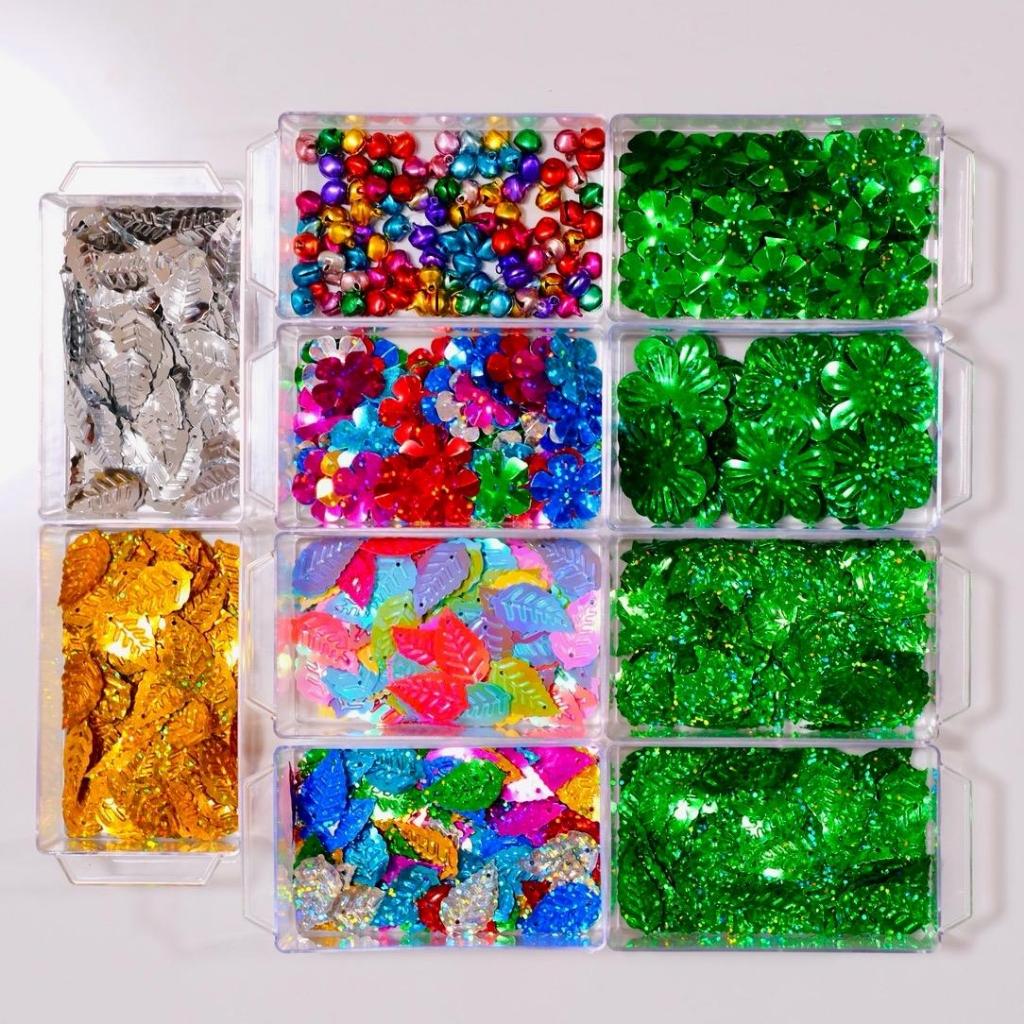 ใบไม้ ใบเลื่อม ใบส้ม ใบมังคุด ใบมะพร้าว กระพรวน ใบไม้พาสเทล ปกรณ์ตกแต่ง DIY 200 ชิ้น