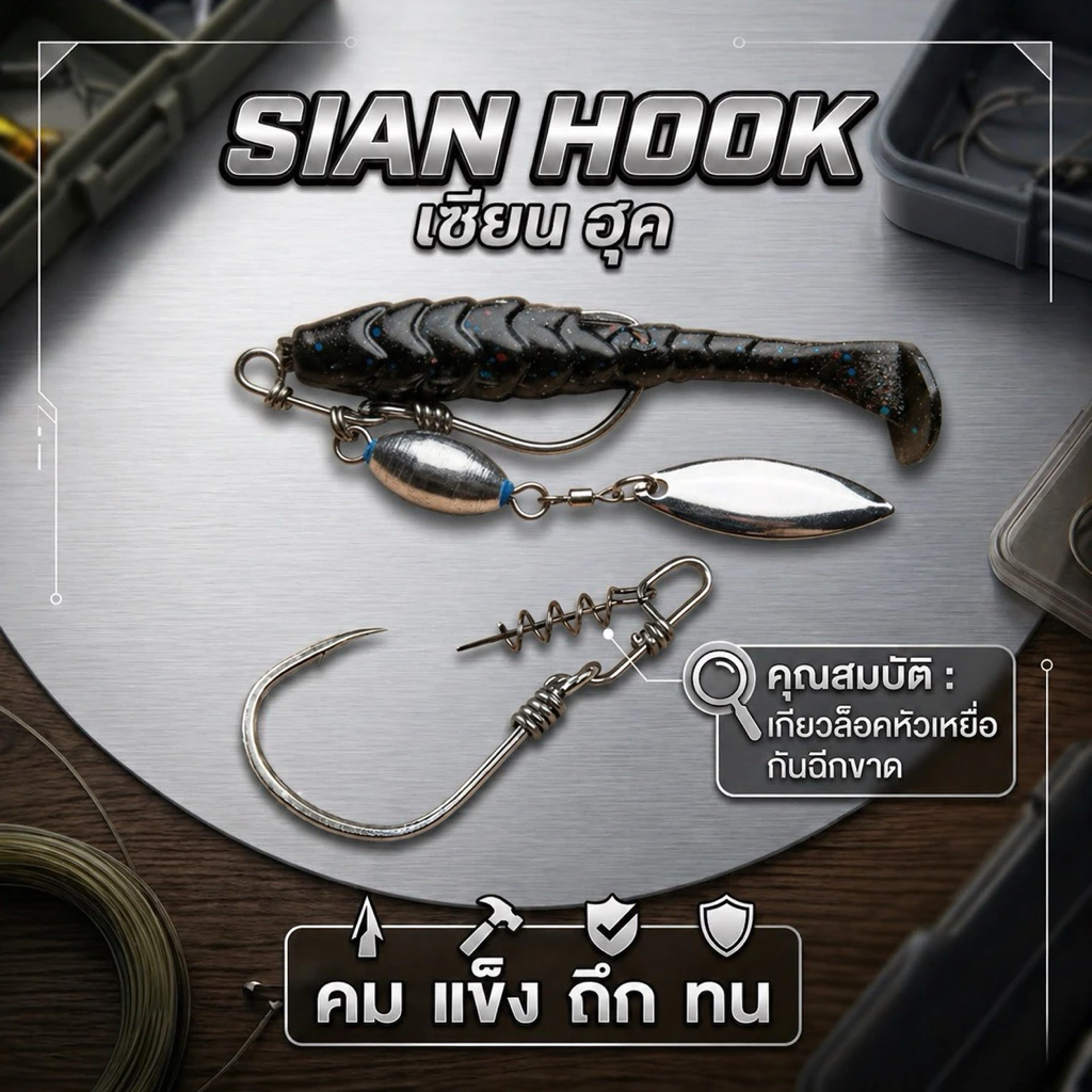 ตะขอเบ็ดเซียนฮุค sian hook รุ่นใต้น้ำ J-Rig ขนาน 1/O น้ำหนัก 3.5-5 กรัม